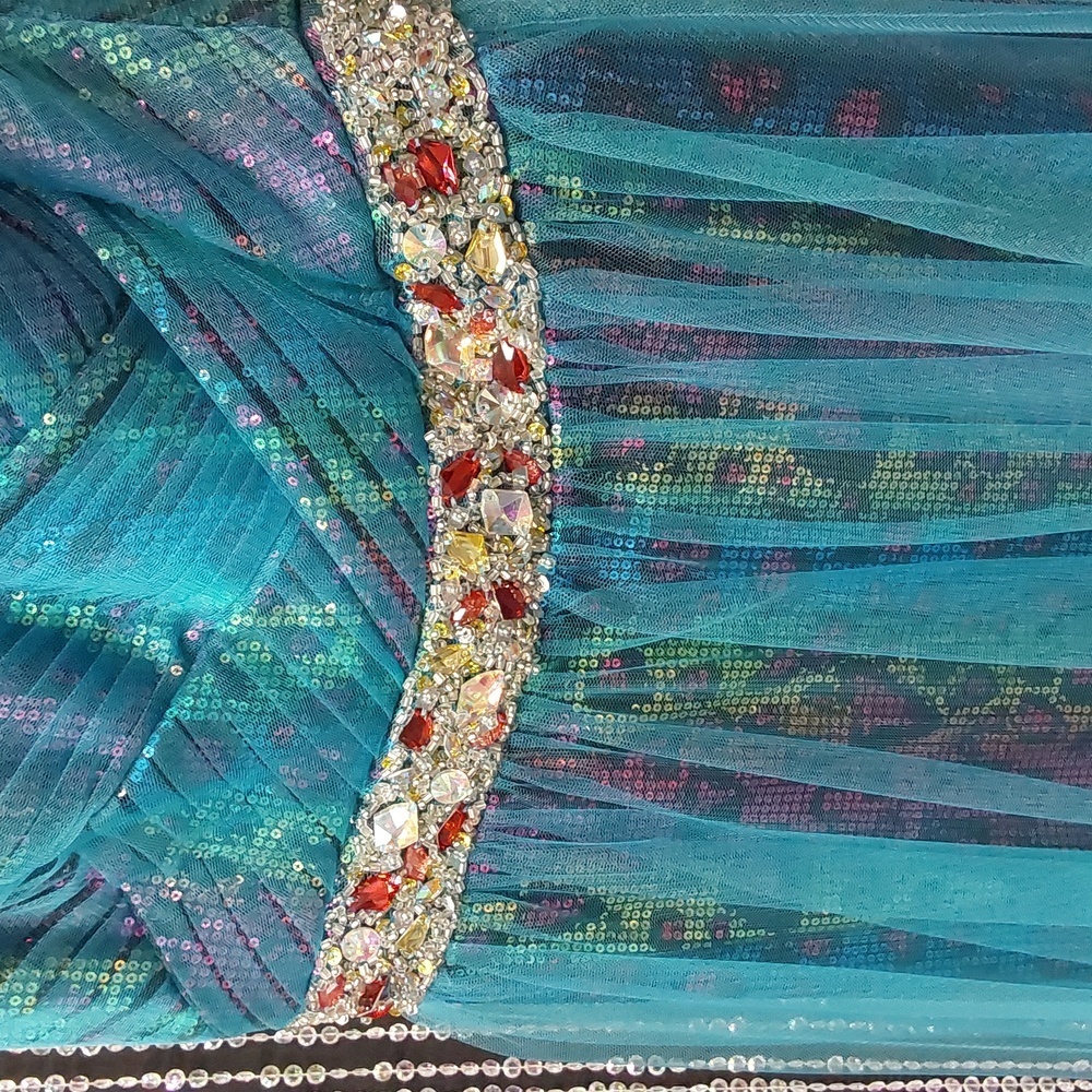 Xcite Disney Leopard Sequin Grad Prom Dress 35593 Peacock/Multi - Picture 5 of 5